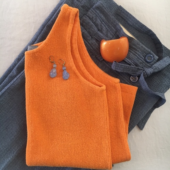 EUC Vintage 80’s Tangerine Orange Knit Designer Cropped Tank Top in Size Small - Picture 4 of 11